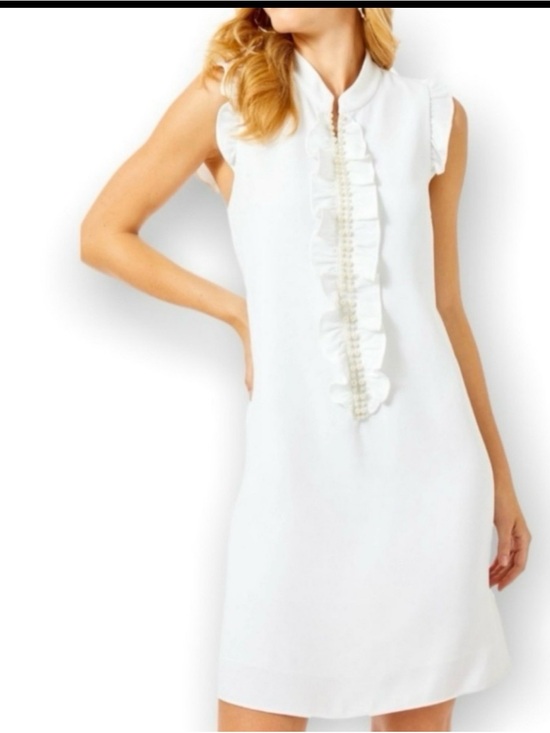 Lilly Pulitzer Dresses & Skirts - Lilly Pulitzer White Sleeveless Ruffle-Front Shift Dress